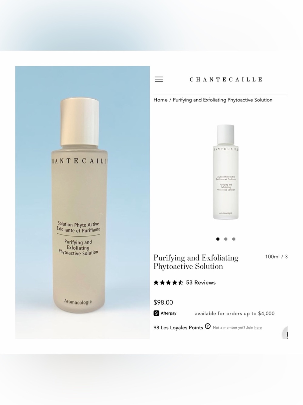 Chantecaille Purifying and Exfoliating Phytoactive Solution 100ml